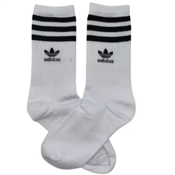 Media Caña Style Adidas Horizontal Blanco con Negra Logo y Letras