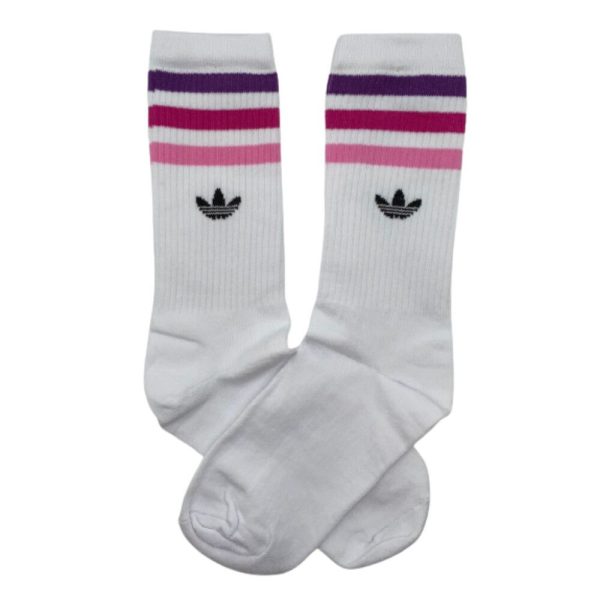 Media Caña Premium Adidas Horizontal Blanca con Violeta/Lila/Rosa
