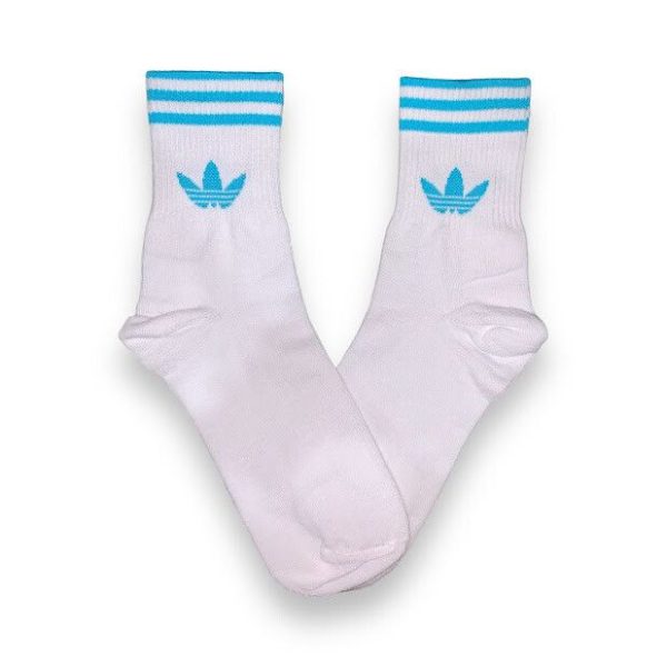 Media Caña Premium Adidas Horizontal Blanca y Celeste