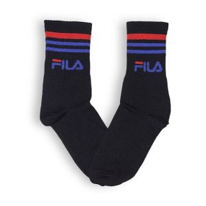 Media Caña Premium Fila Negra Retro Letras Azules