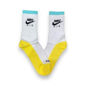 Media Caña Premium Nike Air Blanca Aqua y Amarillo