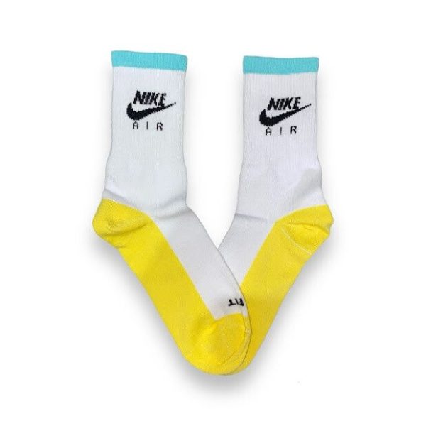 Media Caña Premium Nike Air Blanca Aqua y Amarillo