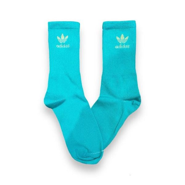 Media Caña Premium Adidas Clasica Azul y Limon Logo Chico con Letras