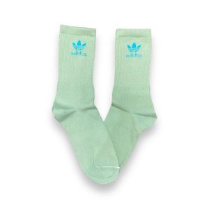 Media Caña Premium Adidas Verde Manzana y Azul Logo Chico con Letras