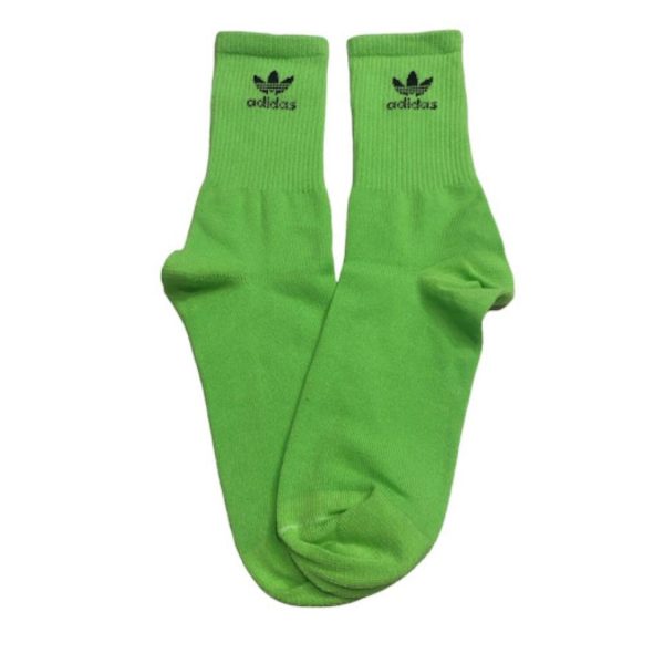 Media Caña Premium Adidas Clasica Verde Lima y Negro Logo Chico con Letras