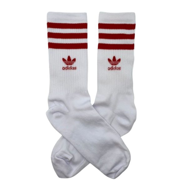 Media Caña Premium Adidas Horizontal Blanca con Rojo Logo y Letras