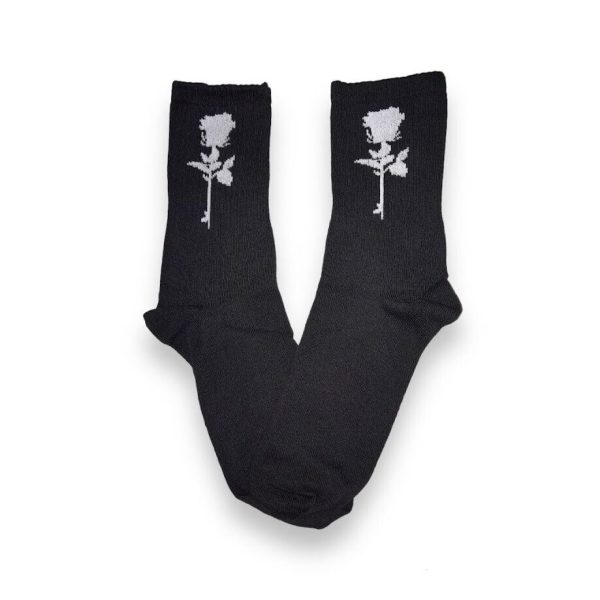 Media Caña Style Negra con Rosa Blanca