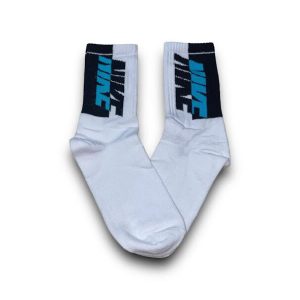 Media Caña Premium Nike Blanca Mitad Azul y Mitad Celeste
