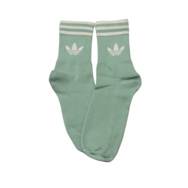 Media Caña Premium Adidas Horizontal Verde Agua y Beige Solo Logo