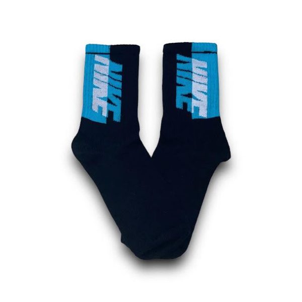 Media Caña Premium Nike Negro Mitad Azul y Mitad Celeste