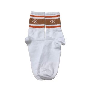 Media Caña Premium Calvin Klein Blanca Marron  y Naranja