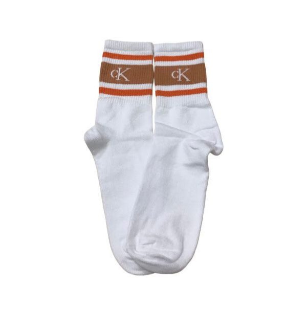 Media Caña Premium Calvin Klein Blanca Marron y Naranja