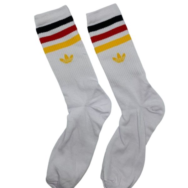 Media Caña Premium Adidas Horizontal Blanca con Amarillo/Rojo/Negro