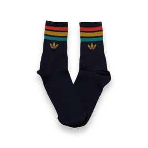 Media Caña Premium Adidas Horizontal Negro con Rojo Beige y Verde Solo Logo 2
