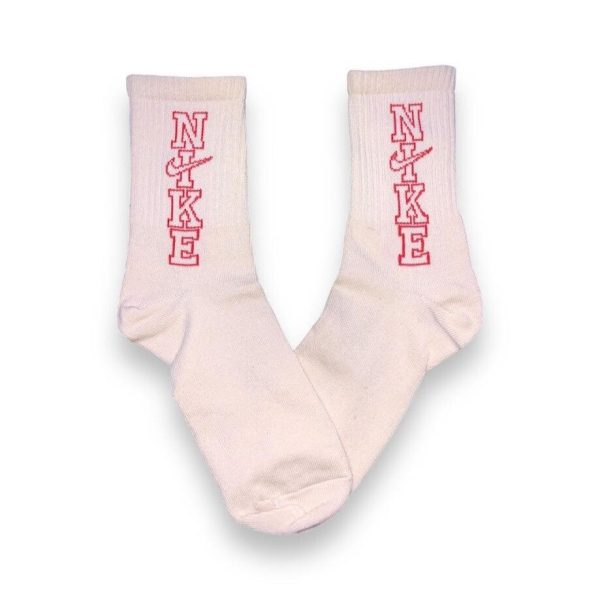 Media Caña Premium Nike Crema Letras Rojas