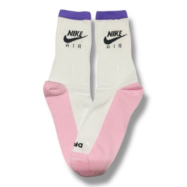 Media Caña Premium Nike Air Blanca Lila y Rosa