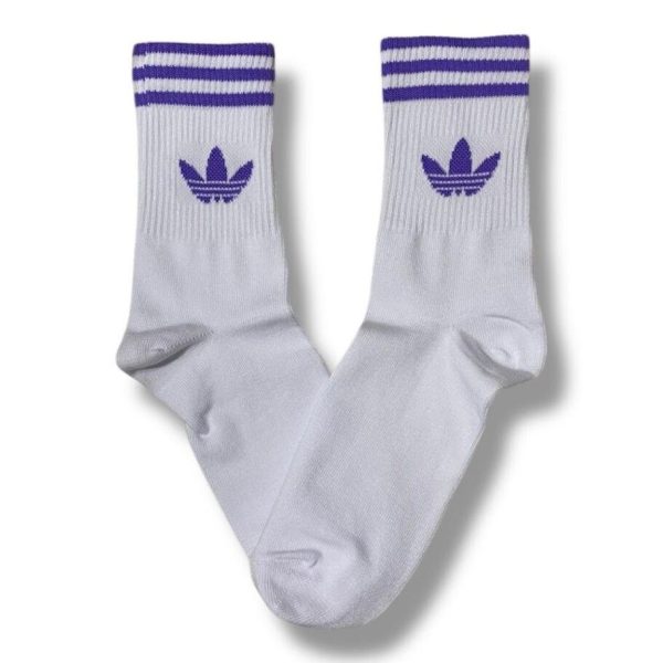 Media Caña Premium Adidas Blanca y Azul Horizontal Solo Logo