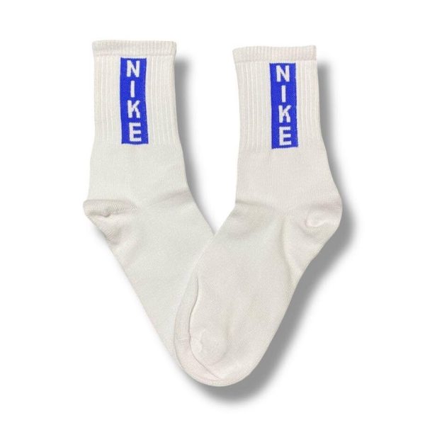 Media Caña Premium Nike Blanca Rectangulo Azul