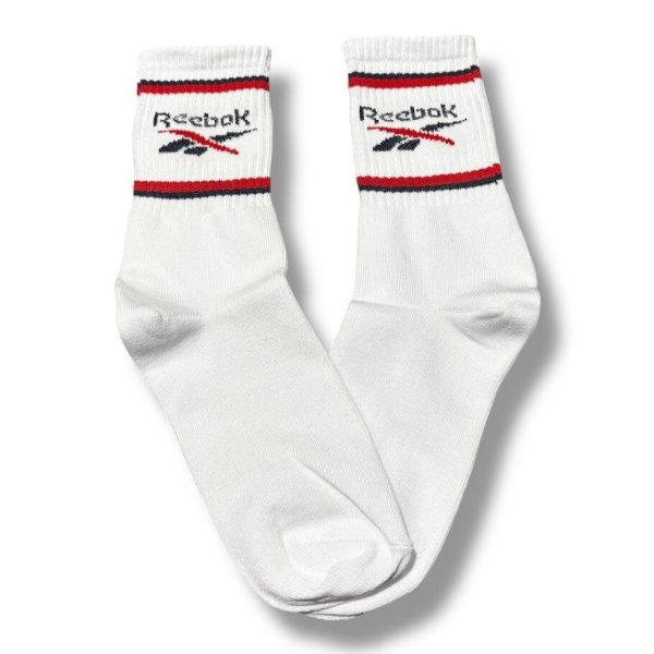 Media Caña Premium Reebok Blanca con Rojo