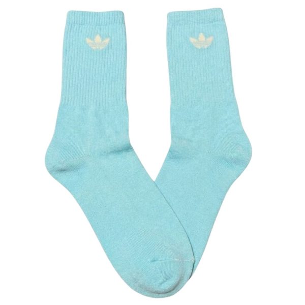 Media Caña Premium Adidas Logo Chico Celeste y Beige