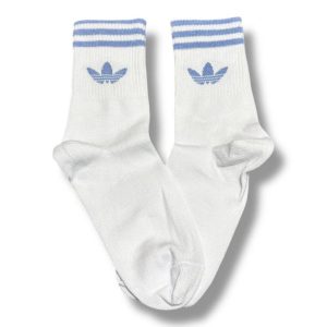 Media Caña Premium Adidas Blanca y Azul Horizontal Solo Logo