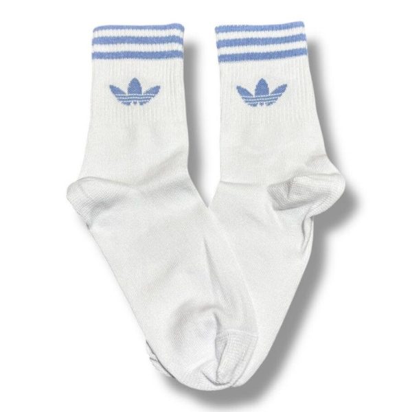 Media Caña Premium Adidas Blanca y Azul Horizontal Solo Logo