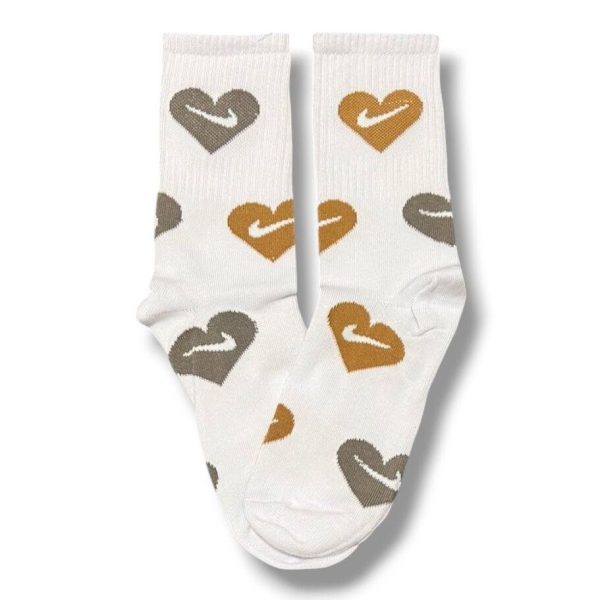 Media Caña Premium Nike Corazones Blanca y Marron