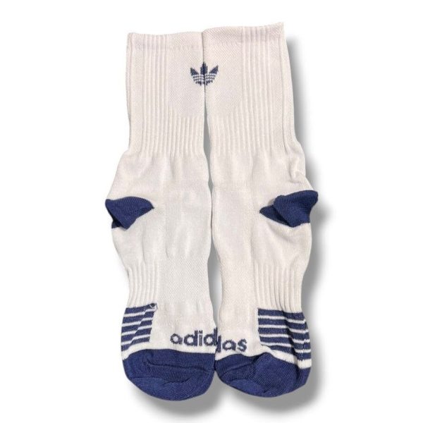Media Caña Premium Adidas Logo Chico Frente Blanca y Azul