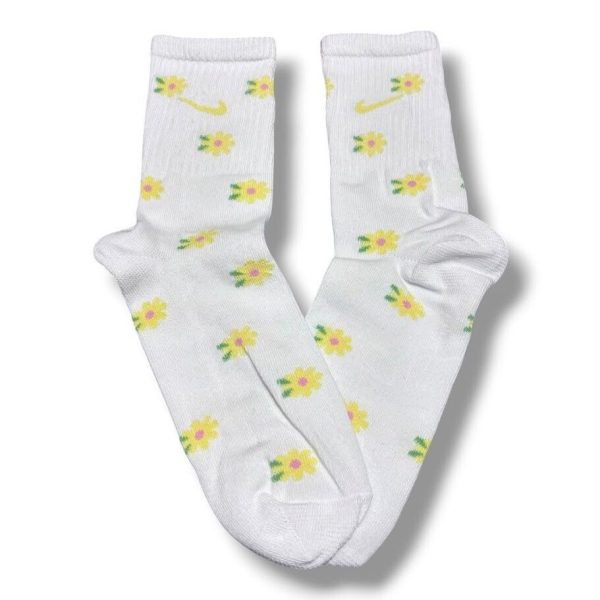 Media Caña Premium Nike Blanca Florcita Amarillla
