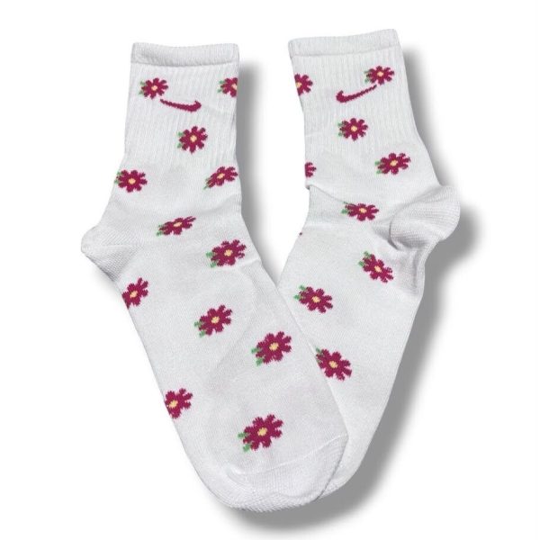 Media Caña Premium Nike Blanca Florcita Rosa