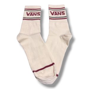 Media Caña Premium Vans Crema y Marron Letras Rojas