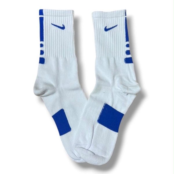 Media Caña Premium Nike Blanca Atras Azul