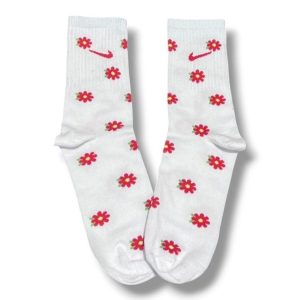 Media Caña Premium Nike Blanca Florcita Rosa
