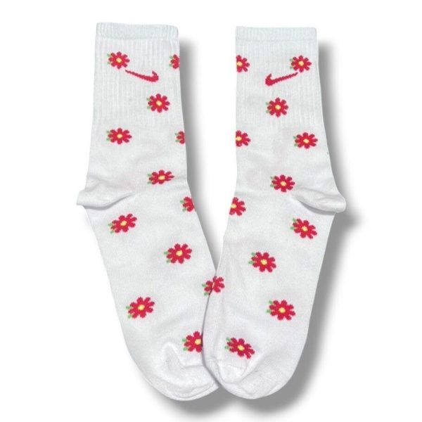 Media Caña Premium Nike Blanca Florcita Rosa
