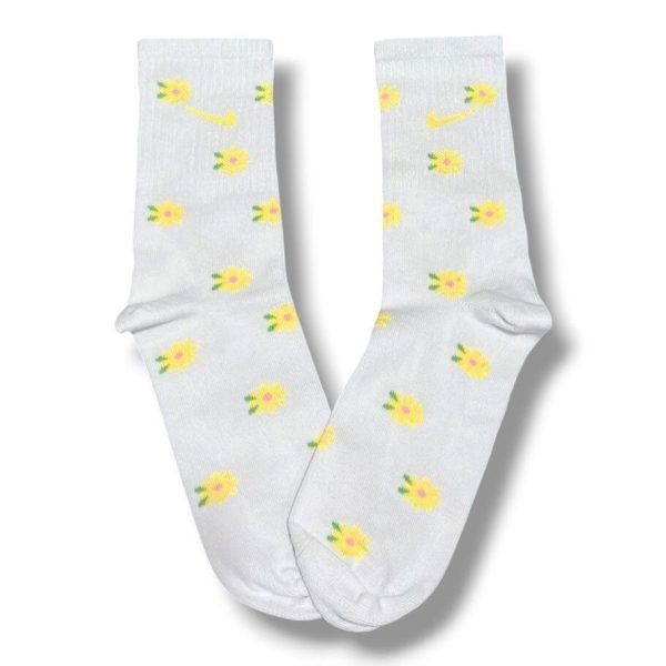 Media Caña Premium Nike Blanca Florcita Amarillla