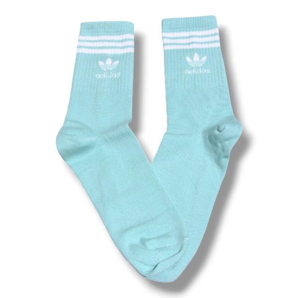 Media Caña Premium Adidas Celeste y Blanca Horizontal Letras y Logo